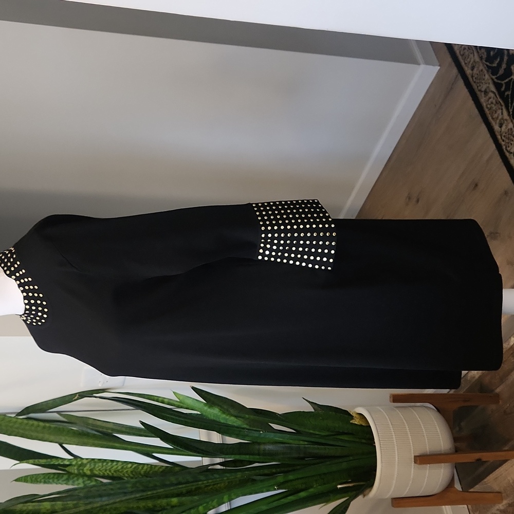 CALVIN KLEIN Mock Neck Studded Bell Sleeve Sheath Sweater Dress Size XL - Picture 5 of 11